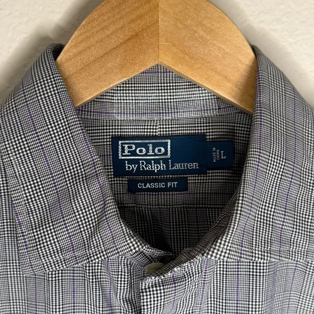 Polo Ralph Lauren Classic Fit Button Up Shirt Grey Purple Check Men’s Size Large